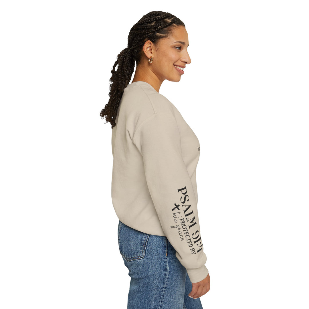 Under His Wings You Will Find Refuge Psalm 91 (Sleeve Print) - Unisex Crewneck Sweatshirt - Joy & Country