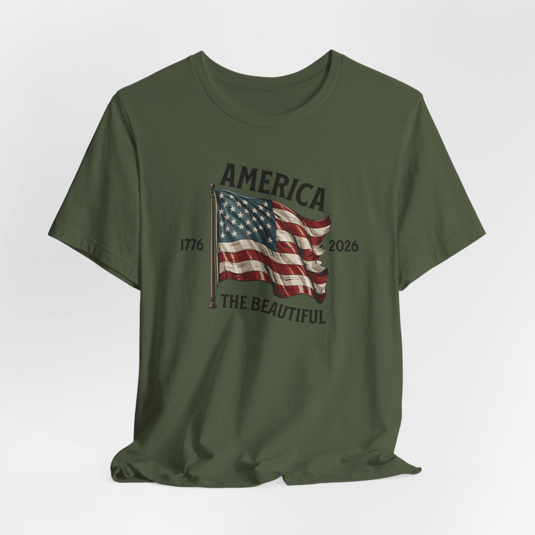 America the Beautiful Waving Flag 1776–2026 - Unisex Crew-Neck Tee   T-Shirt Joy & Country