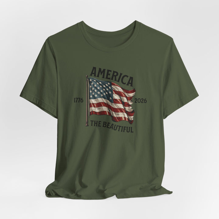 America the Beautiful Waving Flag 1776–2026 - Unisex Crew-Neck Tee   T-Shirt Joy & Country