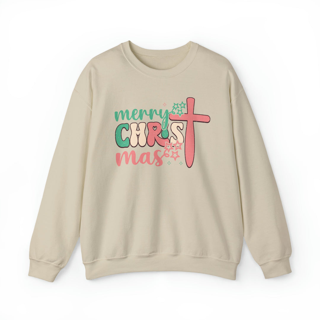 Merry Christ-mas Vintage With Cross - Unisex Crew-Neck Sweatshirt   Sweatshirt Joy & Country