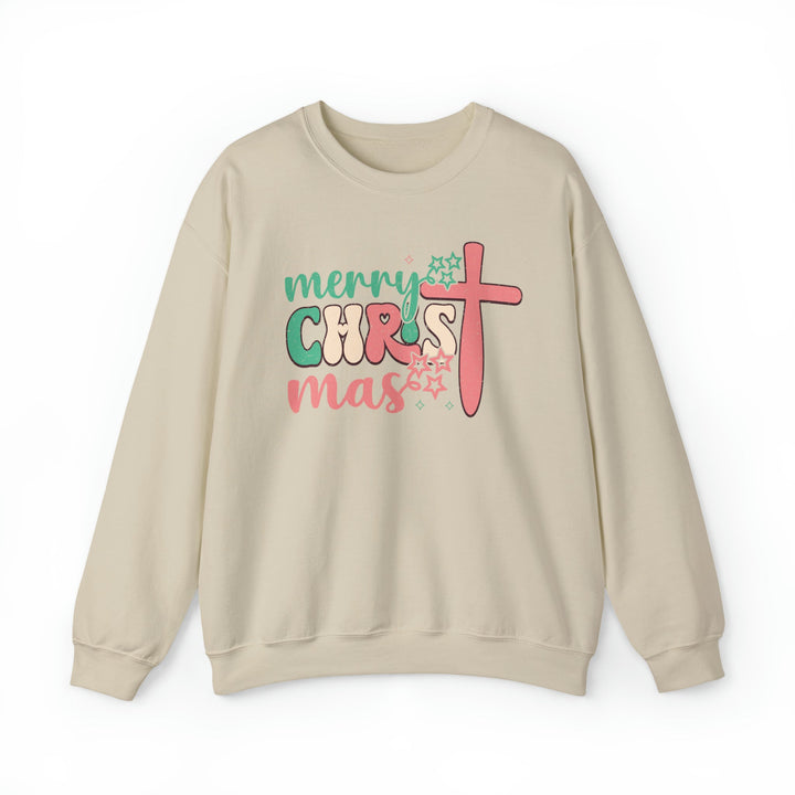 Merry Christ-mas Vintage With Cross - Unisex Crew-Neck Sweatshirt   Sweatshirt Joy & Country