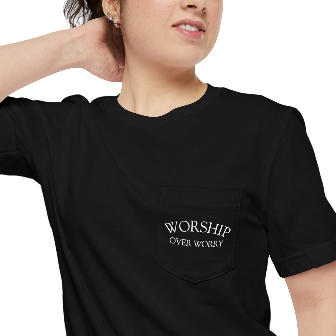 Worship Over Worry - Unisex Pocket Crew-Neck Tee   T-Shirt Joy & Country