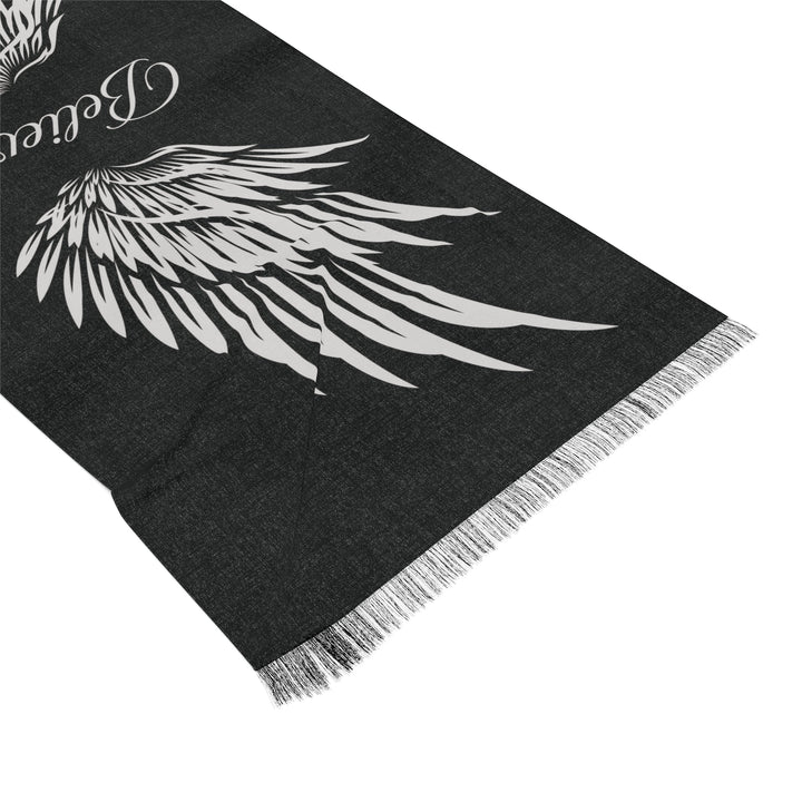 Believe With Angel Wings - Black - Semi-Translucent Lightweight Inspirational Wrap Scarf   Scarves Joy & Country