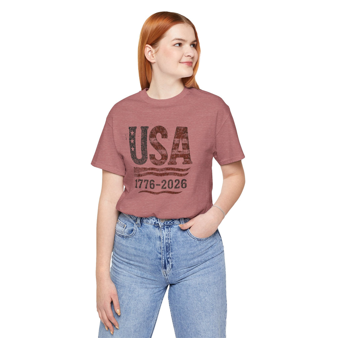 USA Flag 250th Anniversary Rugged 1776-2026 - Unisex Crew-Neck Tee   T-Shirt Joy & Country