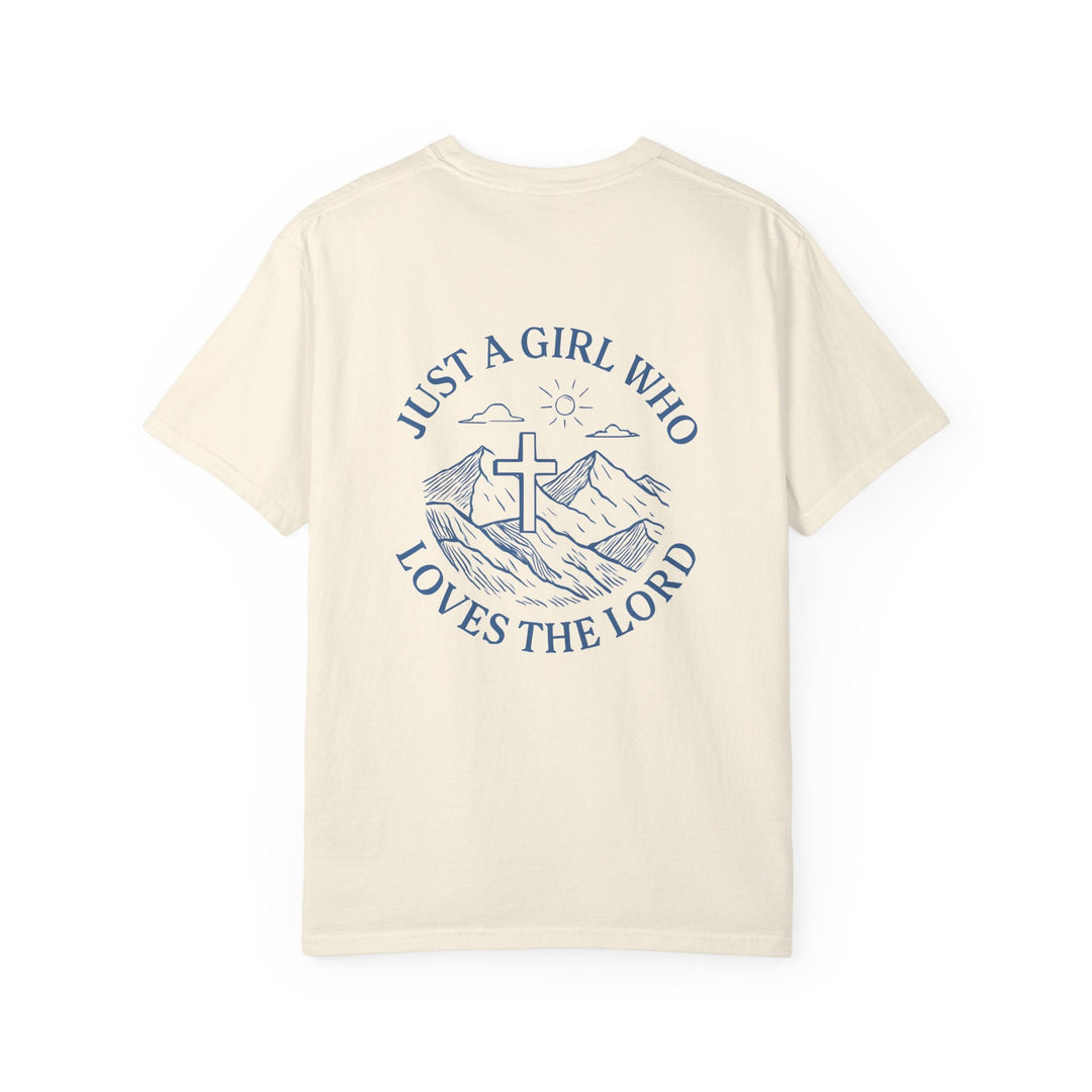 Just a Girl Who Loves The Lord - Front & Back - Premium Unisex Heavyweight Crew-Neck Tee   T-Shirt Joy & Country