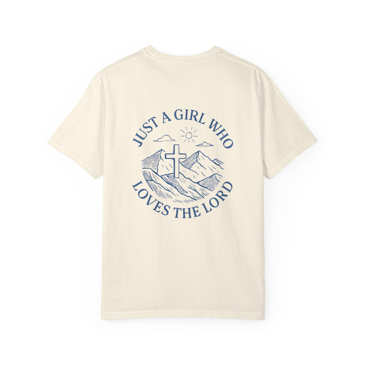 Just a Girl Who Loves The Lord - Front & Back - Premium Unisex Heavyweight Crew-Neck Tee   T-Shirt Joy & Country