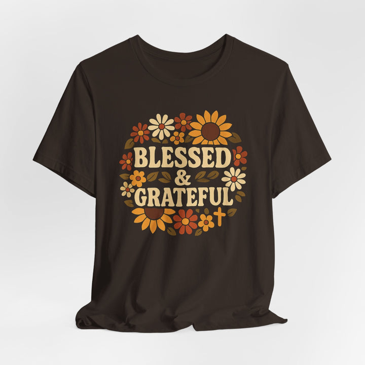 Blessed & Grateful Floral Wreath - Unisex Crew-Neck Tee   T-Shirt Joy & Country