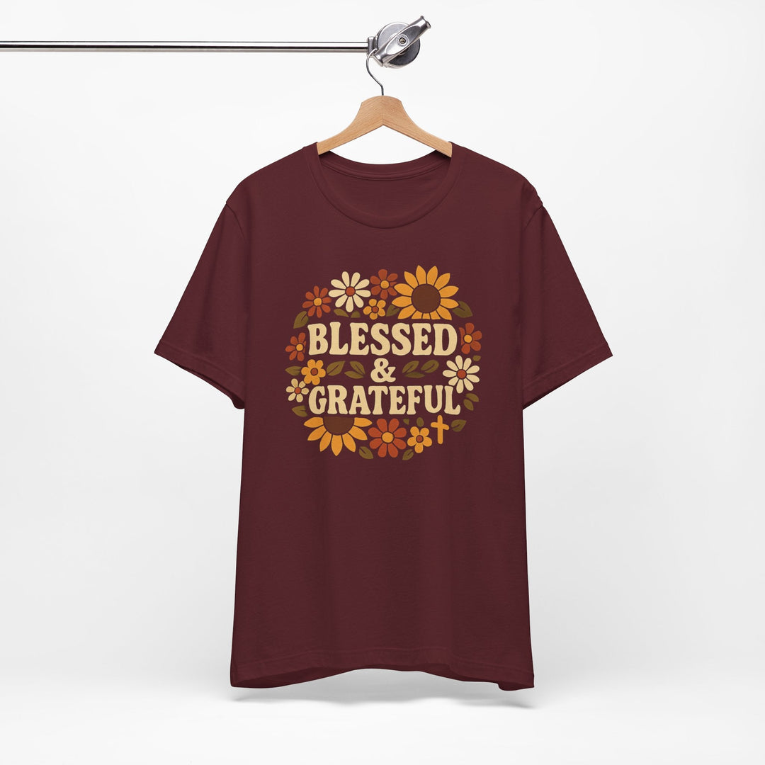 Blessed & Grateful Floral Wreath - Unisex Crew-Neck Tee   T-Shirt Joy & Country