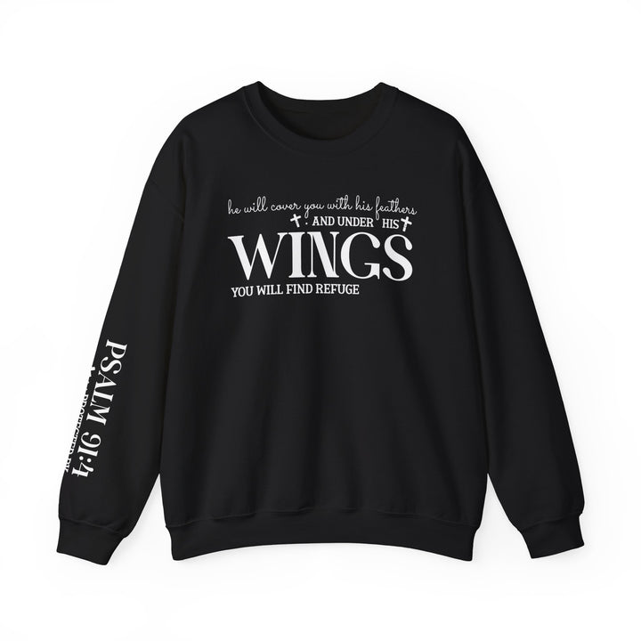 Under His Wings You Will Find Refuge Psalm 91 (Sleeve Print) - Unisex Crewneck Sweatshirt - Joy & Country