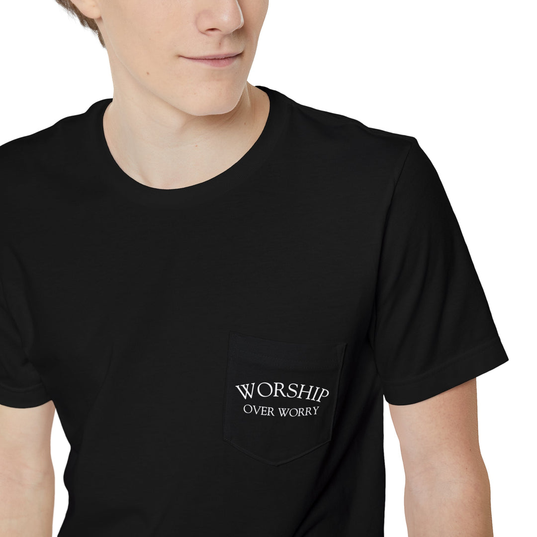 Worship Over Worry - Unisex Pocket Crew-Neck Tee   T-Shirt Joy & Country