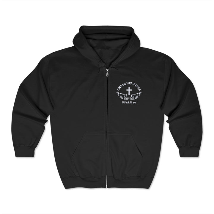 Psalm 91 Under His Wings With Cross - Unisex Zip-Up Hoodie Sweatshirt - Joy & Country
