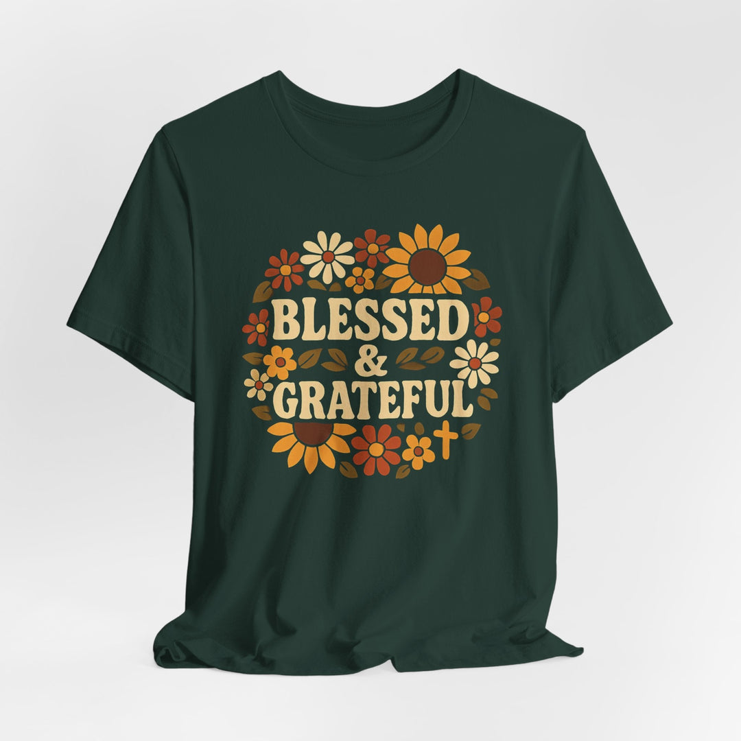 Blessed & Grateful Floral Wreath - Unisex Crew-Neck Tee   T-Shirt Joy & Country