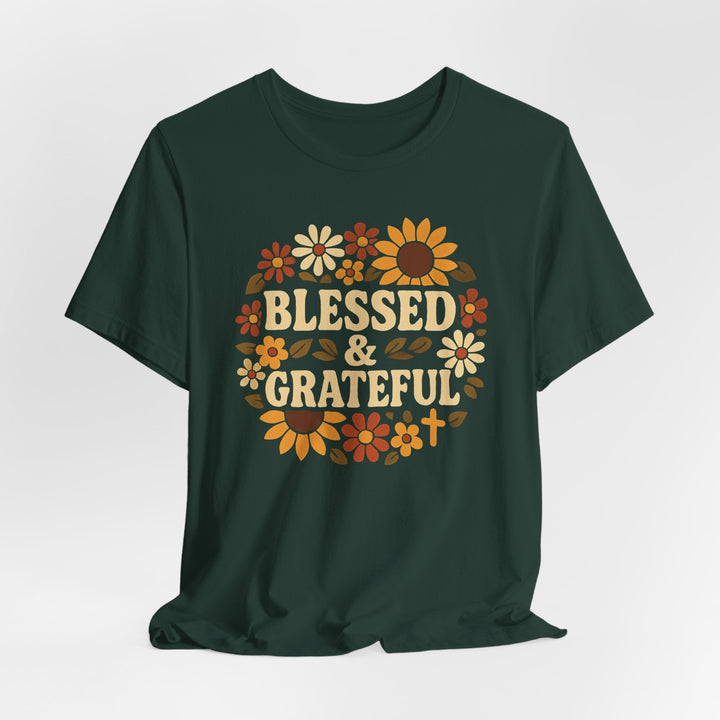 Blessed & Grateful Floral Wreath - Unisex Crew-Neck Tee   T-Shirt Joy & Country