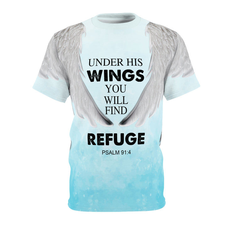 Under His Wings You Will Find Refuge (Light Blue) - Unisex Premium Crew-Neck Tee - JC Exclusive