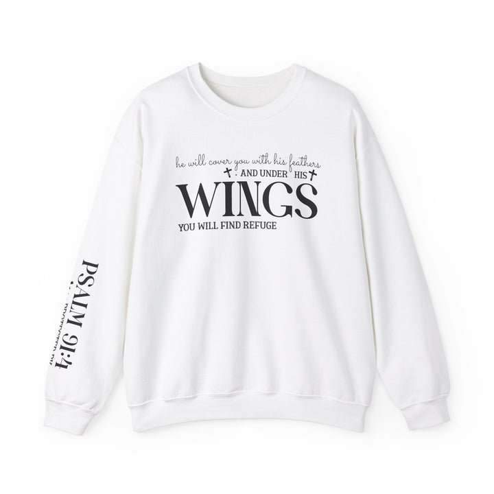 Under His Wings You Will Find Refuge Psalm 91 (Sleeve Print) - Unisex Crewneck Sweatshirt - Joy & Country