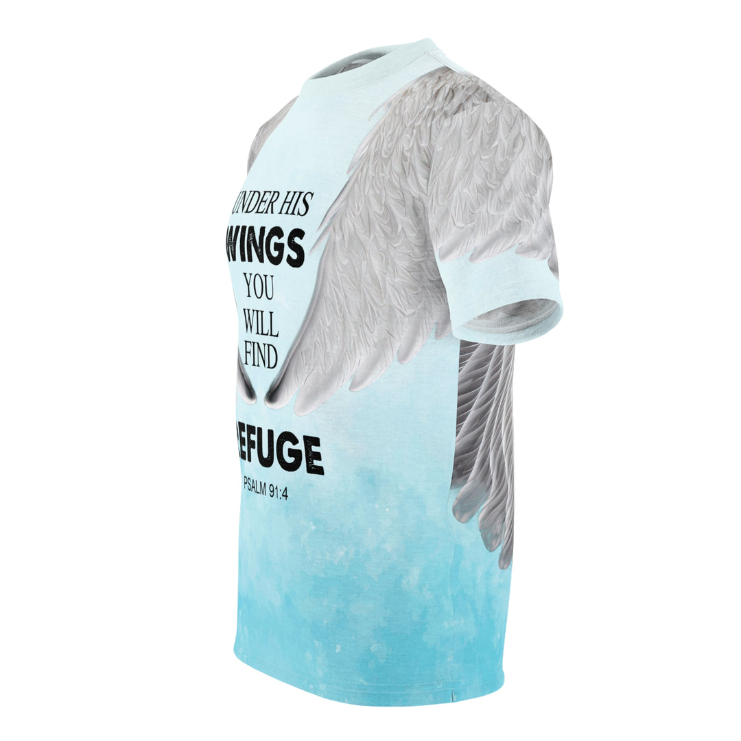 Under His Wings You Will Find Refuge (Light Blue) - Unisex Premium Crew-Neck Tee - JC Exclusive