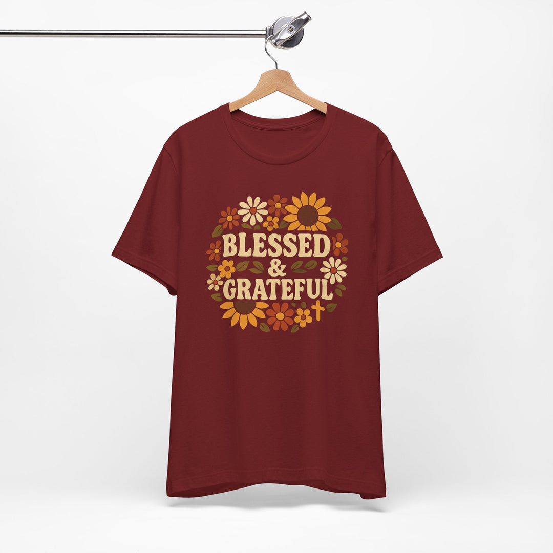 Blessed & Grateful Floral Wreath - Unisex Crew-Neck Tee   T-Shirt Joy & Country