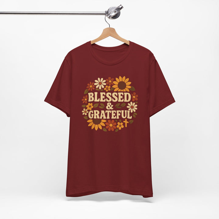 Blessed & Grateful Floral Wreath - Unisex Crew-Neck Tee   T-Shirt Joy & Country