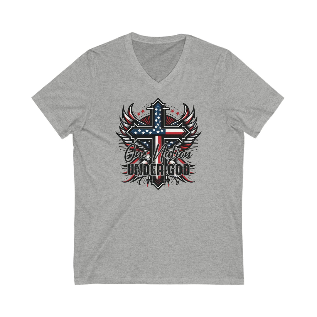 One Nation Under God With Cross And Wings - Unisex V-Neck Tee - Joy & Country