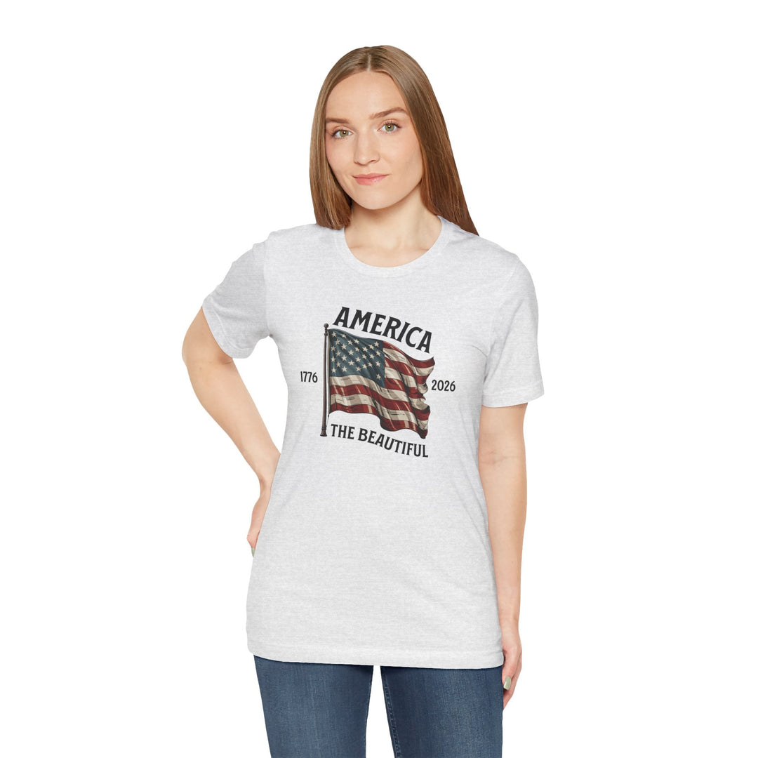 America the Beautiful Waving Flag 1776–2026 - Unisex Crew-Neck Tee   T-Shirt Joy & Country