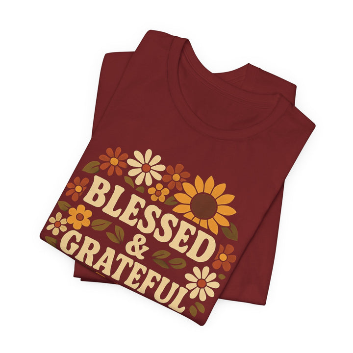 Blessed & Grateful Floral Wreath - Unisex Crew-Neck Tee   T-Shirt Joy & Country