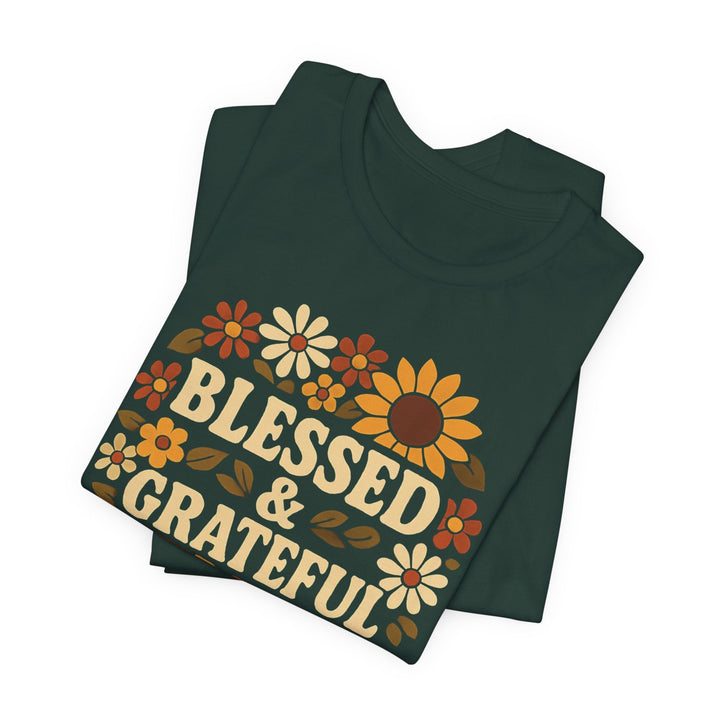 Blessed & Grateful Floral Wreath - Unisex Crew-Neck Tee   T-Shirt Joy & Country
