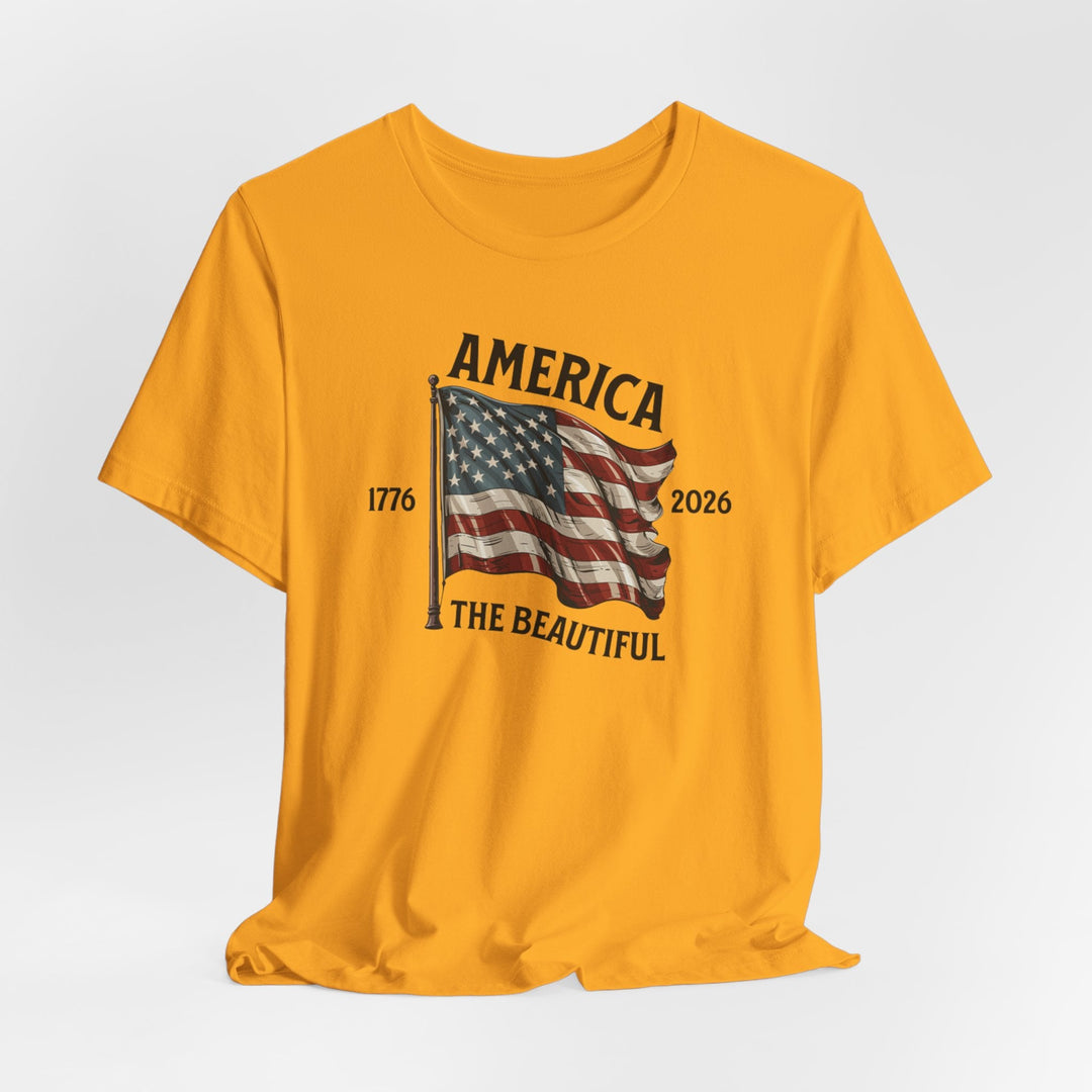 America the Beautiful Waving Flag 1776–2026 - Unisex Crew-Neck Tee   T-Shirt Joy & Country