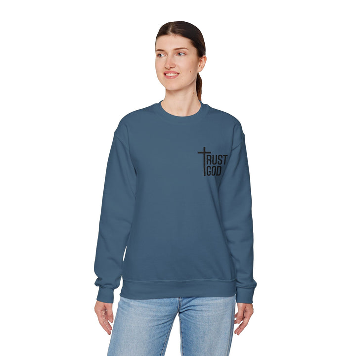 [Embroidered] Trust God Cross Design - Unisex Crew-Neck Sweatshirt   Sweatshirt Joy & Country