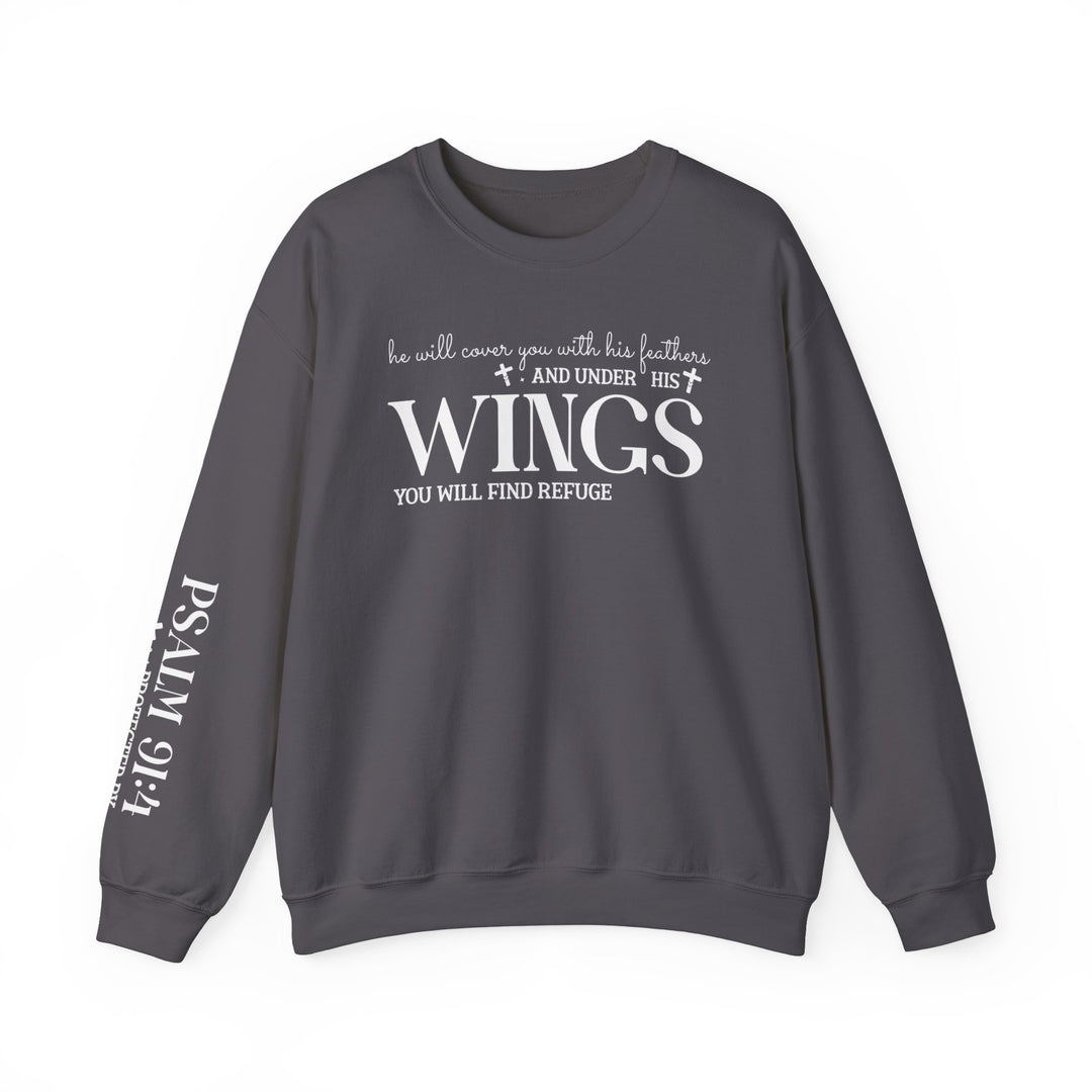 Under His Wings You Will Find Refuge Psalm 91 (Sleeve Print) - Unisex Crewneck Sweatshirt - Joy & Country