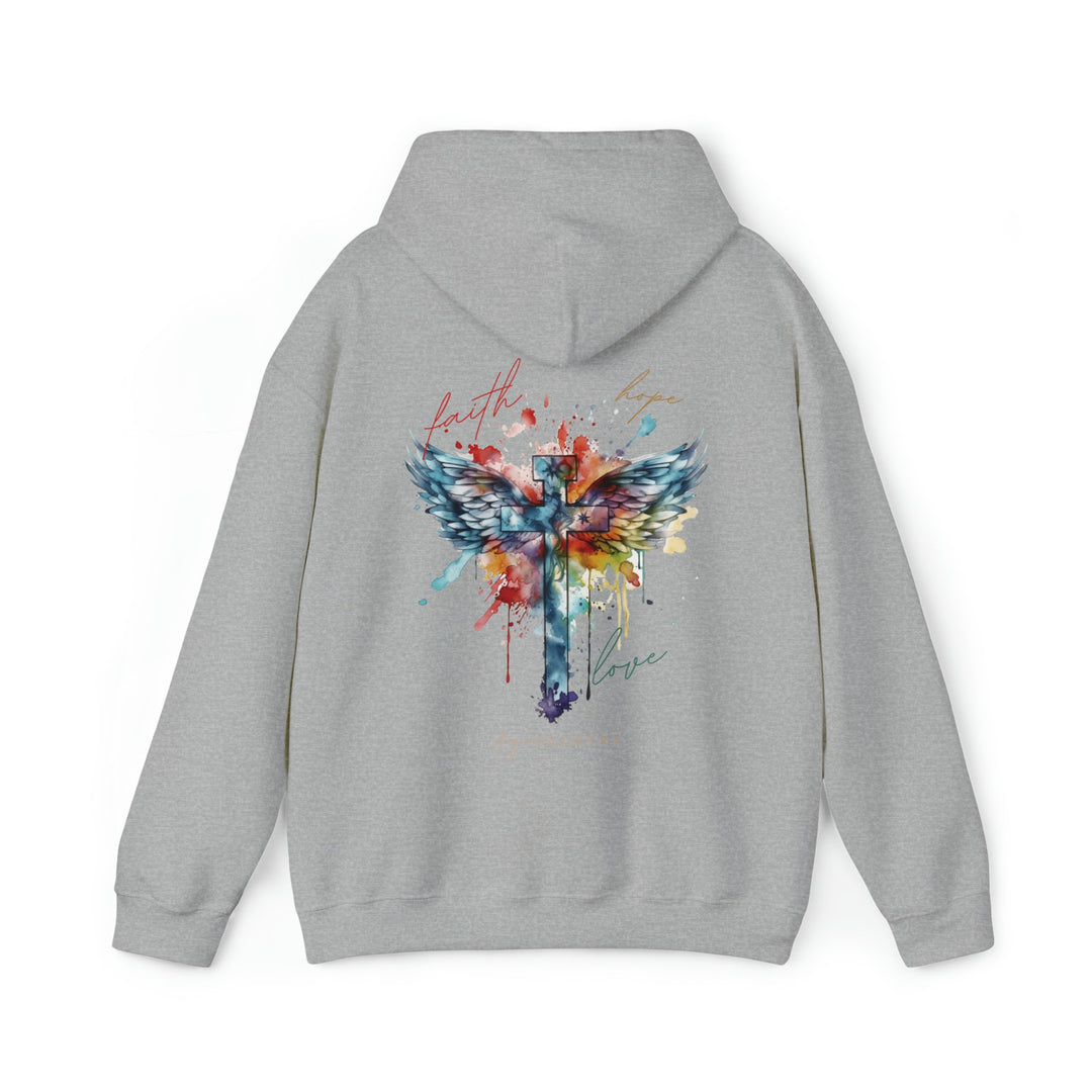 [FINAL SALE] Faith, Hope, Love Cross With Angel Wings - Back Print - Unisex Hoodie Sweatshirt