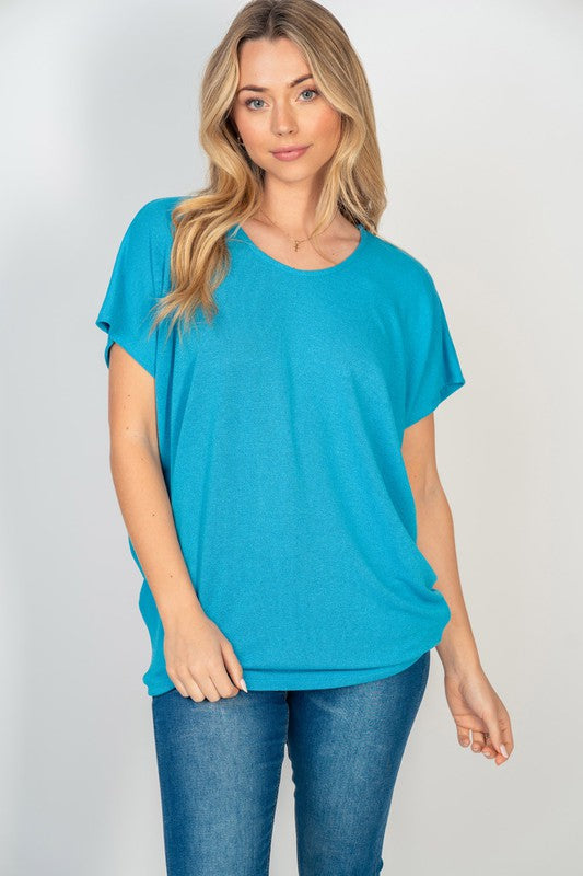 Short Sleeve Dolman Top in Turquoise   Womens Joy & Country