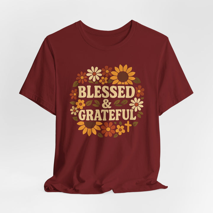 Blessed & Grateful Floral Wreath - Unisex Crew-Neck Tee   T-Shirt Joy & Country
