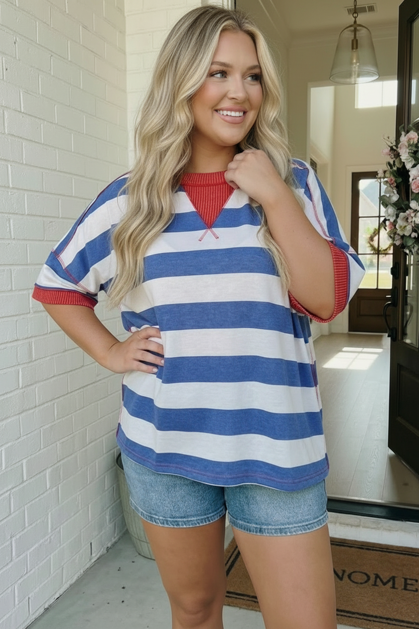 Stripe Patriotic Multi Media Mix Top    Joy & Country