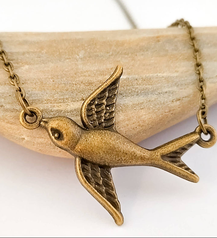 His Eye Is On The Sparrow - Antique Bronze Necklace