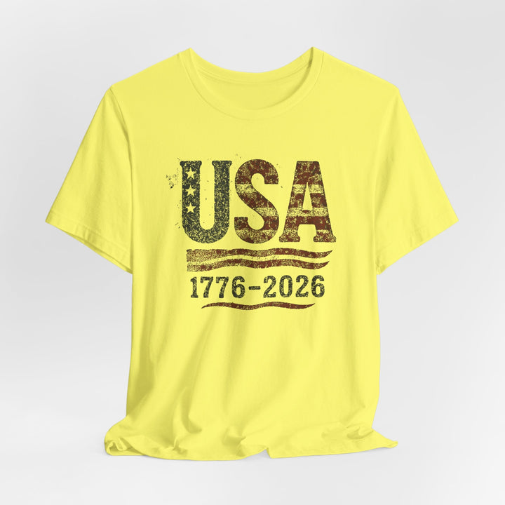 USA Flag 250th Anniversary Rugged 1776-2026 - Unisex Crew-Neck Tee   T-Shirt Joy & Country