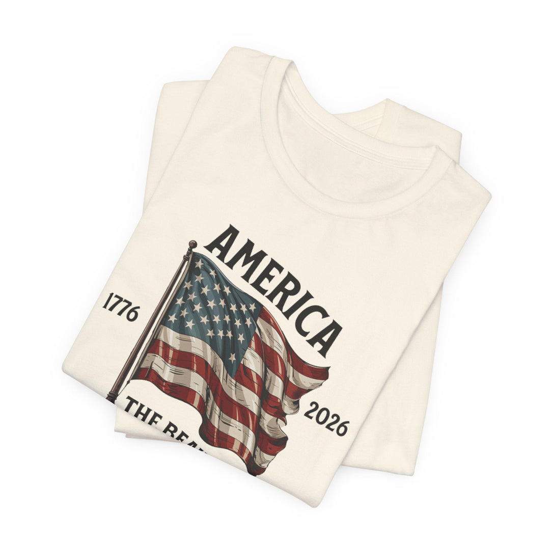 America the Beautiful Waving Flag 1776–2026 - Unisex Crew-Neck Tee   T-Shirt Joy & Country