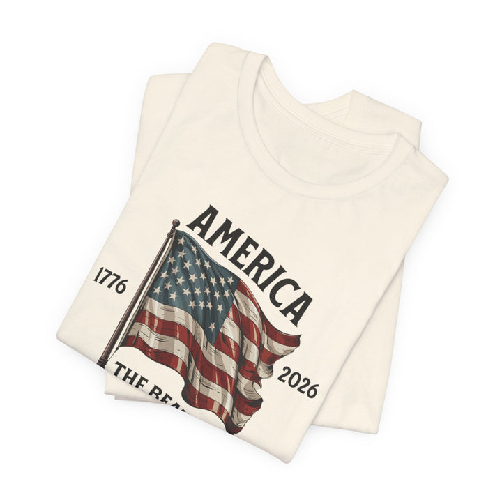 America the Beautiful Waving Flag 1776–2026 - Unisex Crew-Neck Tee   T-Shirt Joy & Country