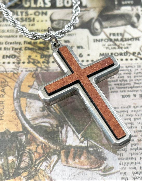 Rustic Beauty Cross Pendant With Wood Inlay