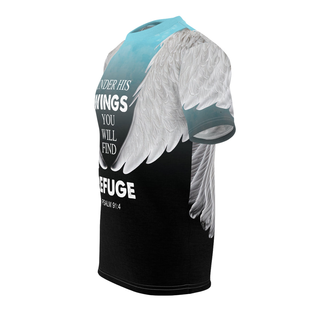 Under His Wings You Will Find Refuge (Black) - Unisex Premium Crew-Neck Tee - JC Exclusive