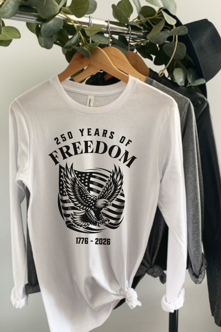 250 Years Of Freedom Waving Flag Eagle 1776-2026 - Unisex Long Sleeve Tee   Long-sleeve Joy & Country