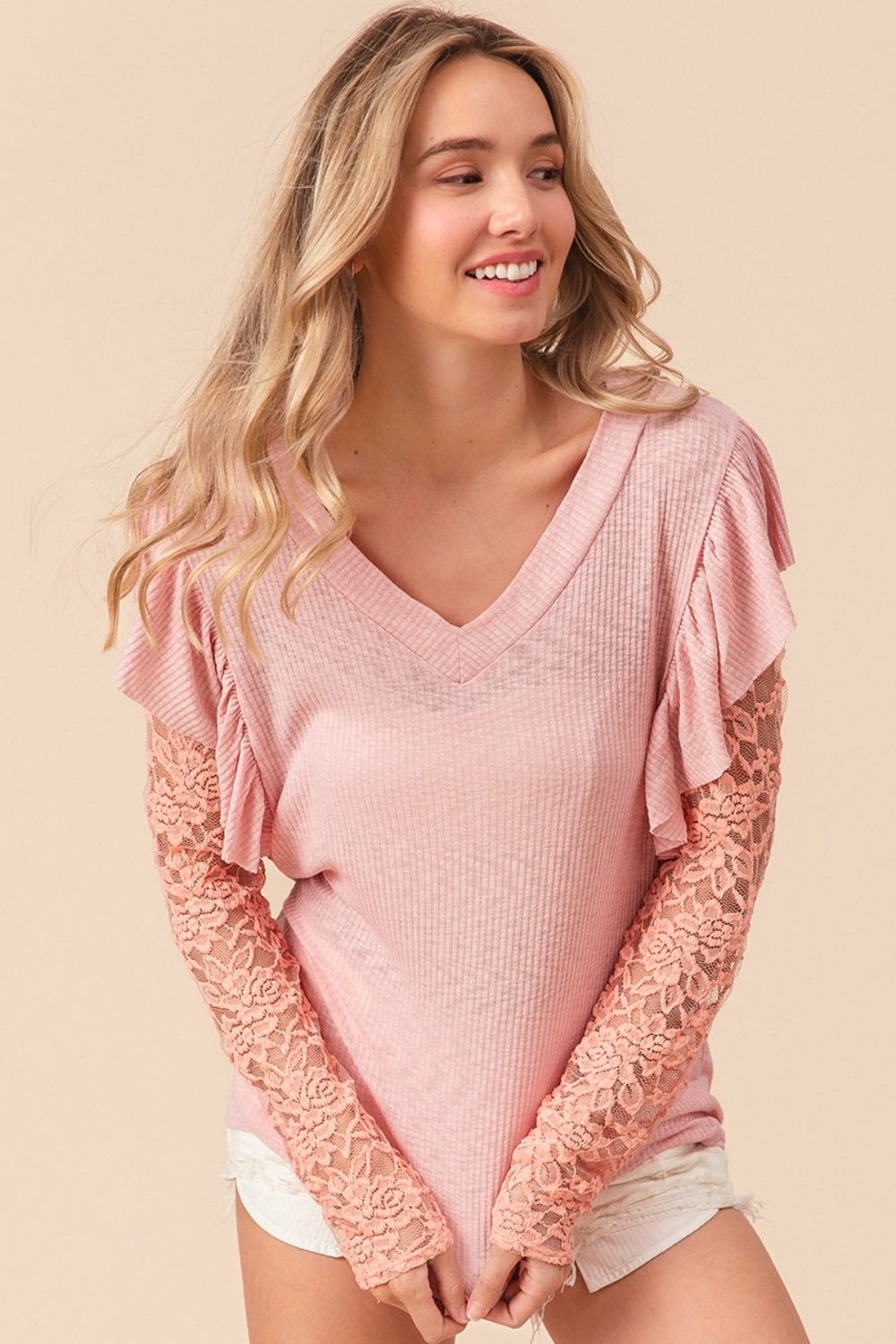 Upscale Romantic Lace Ribbed-Knit Top - Joy & Country