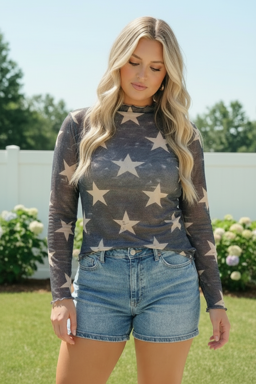 Star Gazer Long Sleeve Mesh Top    Joy & Country
