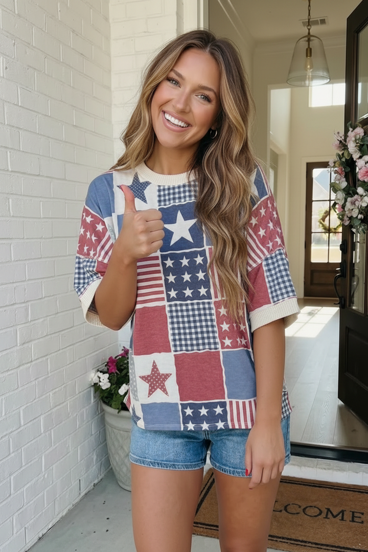 Star-Spangled Patchwork Oversized Top