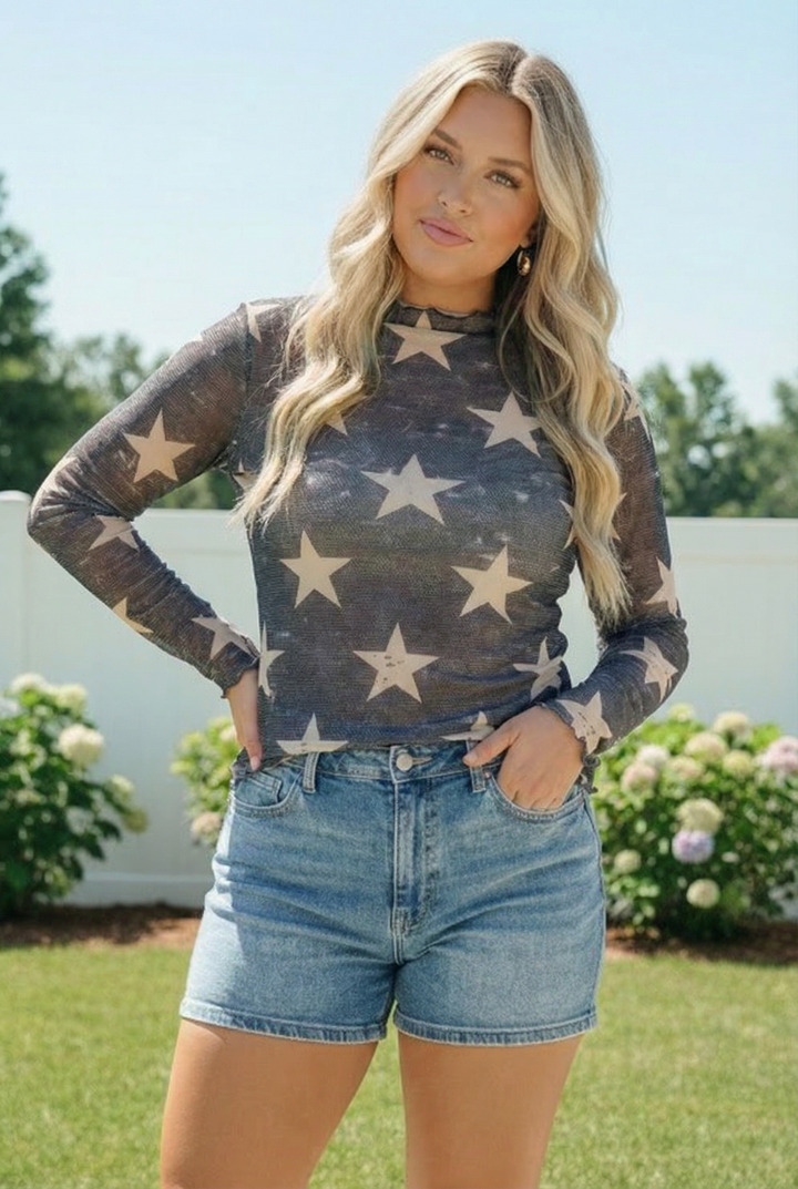 Star Gazer Long Sleeve Mesh Top    Joy & Country