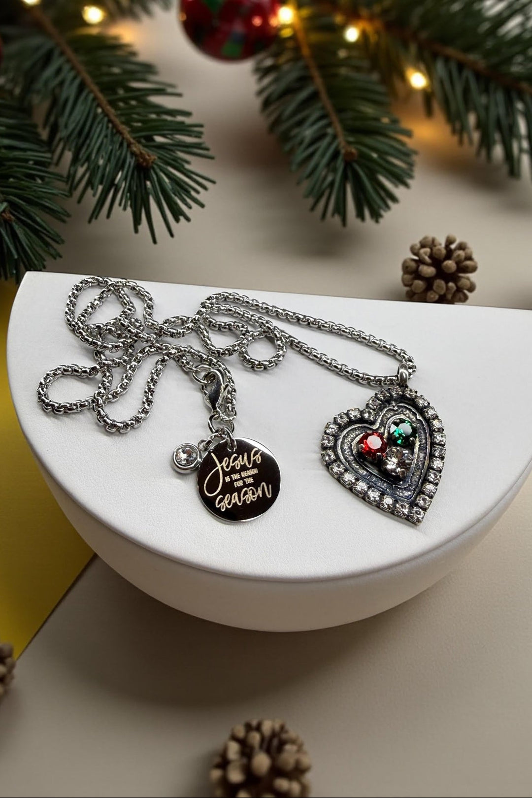 [PRE-ORDER] Christmas Love 3-Crystal Rhinestone Heart Pendant Necklace [SHIPS IN 1-2 WEEKS]   Necklaces Joy & Country