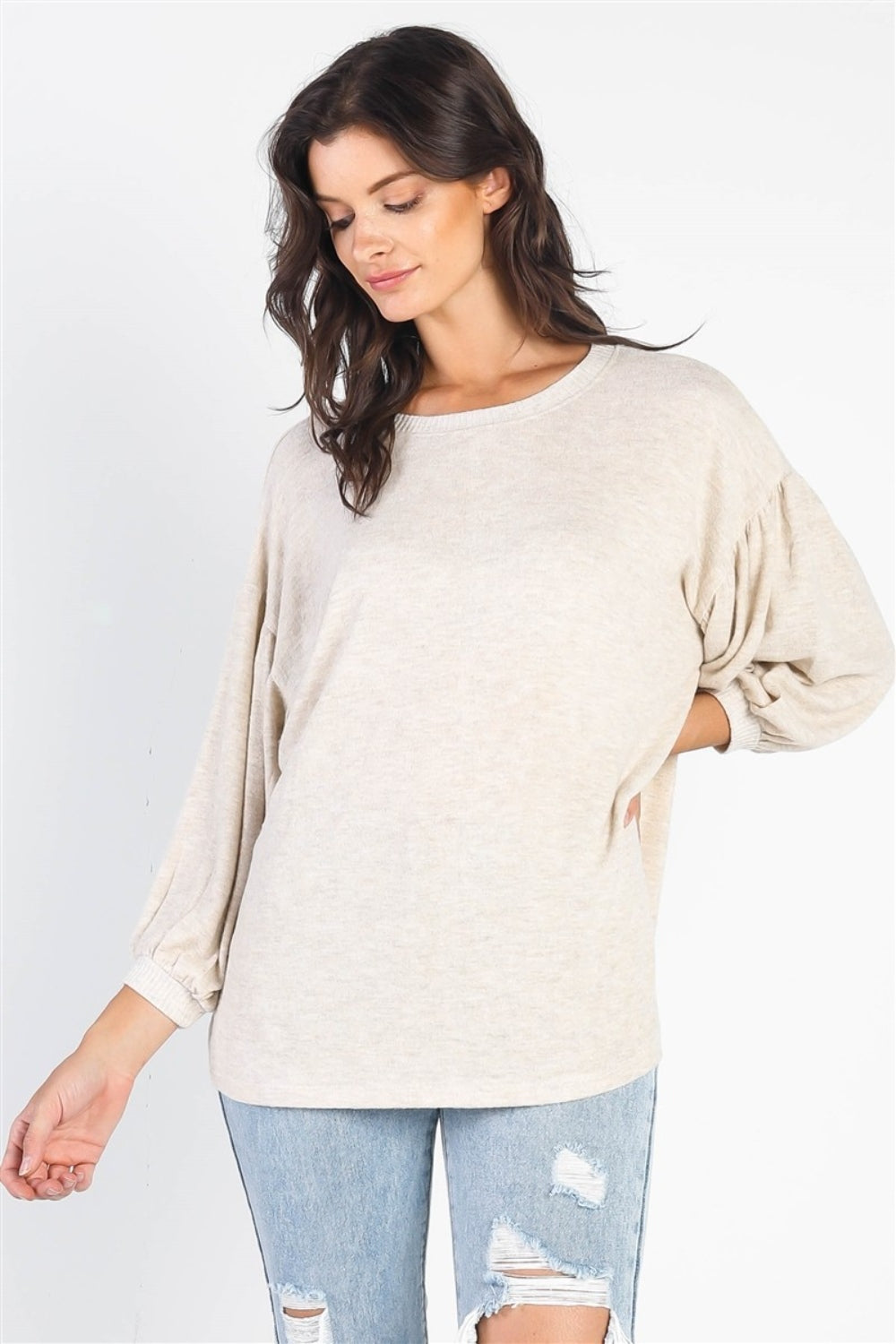 Relaxed & Effortless Drop-Shoulder Puff-Sleeve Top (4 Colors)