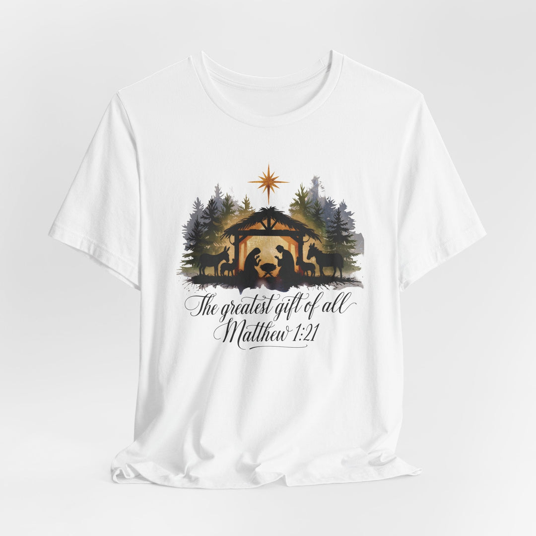 The Greatest Gift of All Matthew 1:21 - Unisex Crew-Neck Tee   T-Shirt Joy & Country