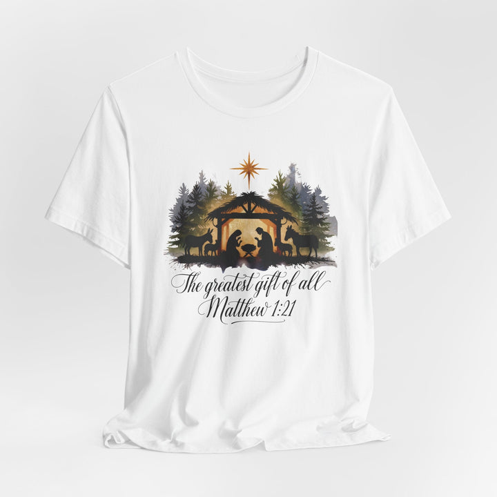 The Greatest Gift of All Matthew 1:21 - Unisex Crew-Neck Tee   T-Shirt Joy & Country