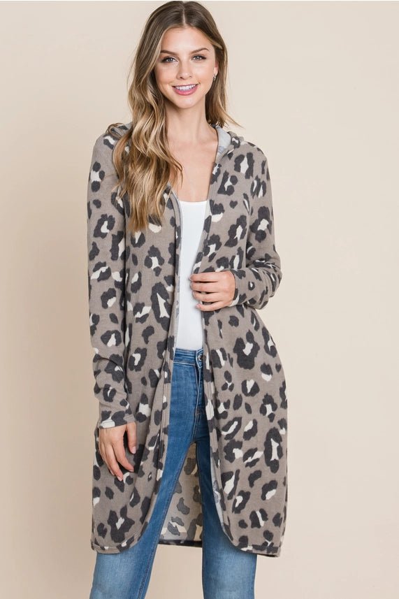 Cozy Days Animal-Print Hooded Cardigan