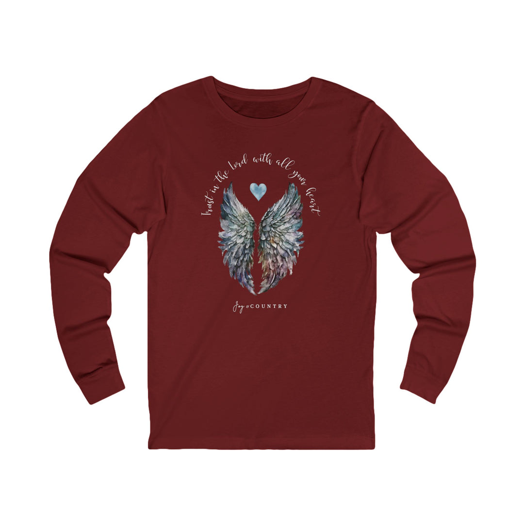 Trust In The Lord With All Your Heart - Watercolor Angel Wings - Unisex Long-Sleeve Tee